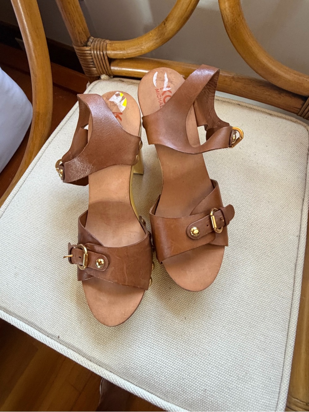 Michael Kors Tan Brown Leather Buckle Sandals - Women